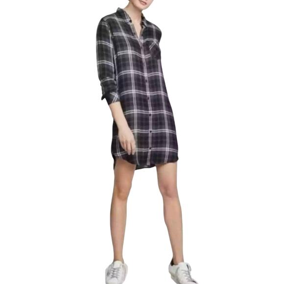 Rails Dresses & Skirts - Rails Black White Plaid Button Down Long Sleeve Bianca Soft Shirt Dress size M